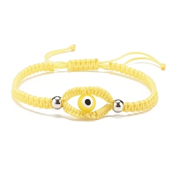 Light Yellow Lampwork Evil Eye Braided Bead Bracelet, Adjustable Friendship Bracelet for Women, Light Yellow, Inner Diameter: 2-1/8~3-1/2 inch inch(5.3~8.8cm)
