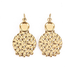 Real 14K Gold Plated 304 Stainless Steel Pendant Cabochon Settings, with Jump Rings, Real 14K Gold Plated, Tray: 1/8 inch(3.5mm), 21x12x1.5mm, Jump Ring: 3.8x0.5mm, 2.8mm inner diameter