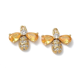 Золотистый Подвески в виде пчелы из латуни с микропаве из кубических цирконий, без никеля , реальный 18 k позолоченный, золотые, 12.5x14x3.5 мм, отверстие : 1 мм