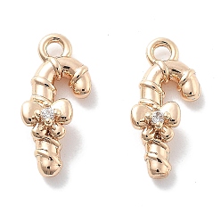 Настоящее золото 18K Подвески из прозрачного кубического циркония с микропейвом, без кадмия, без никеля и без свинца, Рождество костылем, реальный 18 k позолоченный, 13x6x4 мм, отверстие : 1.2 мм