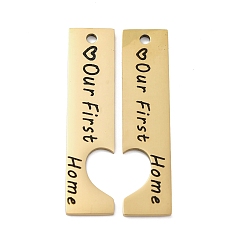 Золотой 201 из нержавеющей стали большие кулоны, пара прелестей, прямоугольник со словом наш первый дом, золотые, 50x12x1.5 мм, отверстие : 2.5 мм, 2 шт / комплект