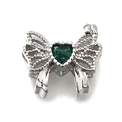 Зеленый Латунные стеклянные бусины, без кадмия, без никеля и без свинца, настоящее платиновое покрытие, бантом, зелёные, 9x11x5 мм, отверстие : 1.6 мм