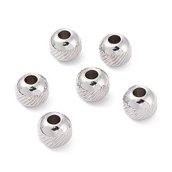 Stainless Steel Color 201 Stainless Steel Beads, Round with Twill, Stainless Steel Color, 8x7mm, Hole: 2.5mm