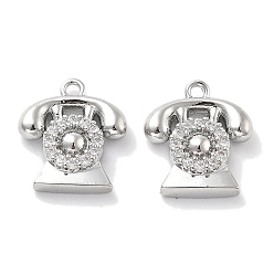 Платинированный Подвески из латуни с покрытием из прозрачного кубического циркония, без кадмия, без никеля и без свинца, долговечный, телефон, Реальная платина, 13.5x12x3 мм, отверстие : 1.2 мм