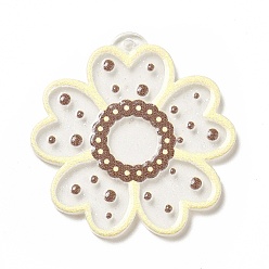 Светлый Золото-желтый Прозрачные акриловые подвески с принтом, цветочный шарм, светлый золотарник желтый, 35x34x2.5 мм, отверстие : 1.5 мм