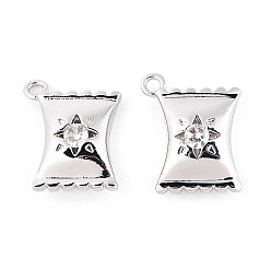 Платинированный Латунные микропаве прозрачные подвески с фианитом, без кадмия, без никеля и без свинца, конфеты, Реальная платина, 13.5x11x3.5~4 мм, отверстие : 1.2~1.4 мм