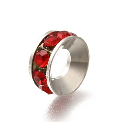 Серебро Латунные бусины разделители для поставки стразов, без кадмия и без свинца, долговечный, стойки покрытие, кольцо, серебряные, 12.5x5 мм, отверстие : 6.5 мм