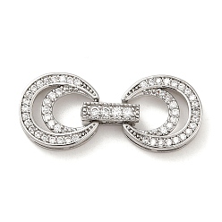 Платина Реечное покрытие латунь микро паве прозрачный кубический цирконий складные застежки, долговечный, луна, платина, 27 мм, круглый : 12x11.5x3 мм, отверстие : 4x0.8 мм