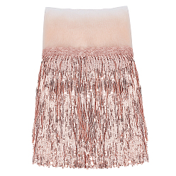 Темный Лосось 10 ярдов полиэстеровой сетчатой кружевной ленты с блестящей ПВХ пайеткой кисточкой, бахрома, отделочные ленты, аксессуары для одежды, темный лосось, 11-3/4 дюйм (300 мм)