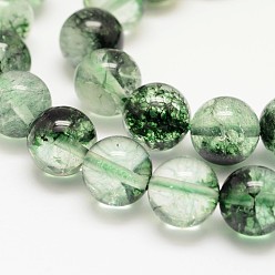 Green Dyed Round Natural Crackle Quartz Beads Strands, Green, 8mm, Hole: 1mm, about 48pcs/strand, 15.5 inch