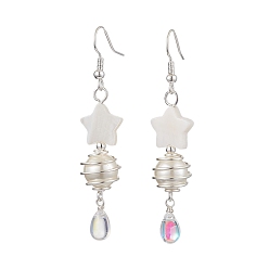 Silver Shell Pearl & Sea Shell Beaded Dangle Earring, with Brass Earring Hooks & Glass Beads, Silver, 62x13mm