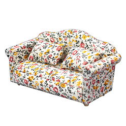 Разноцветный Мини-модель дивана из дерева и ткани, с подушкой, аксессуары для кукольного домика с микро-ландшафтом, притворяясь опорными украшениями, красочный, 133x63x66 мм