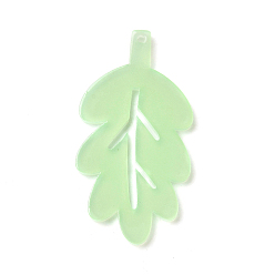Бледно-Зеленый Непрозрачные акриловые подвески, лист, бледно-зеленый, 42.5x22.5x2 мм, отверстие : 1.5 мм