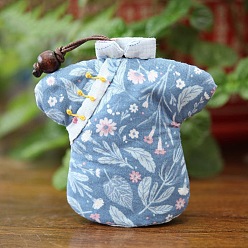 Light Sky Blue DIY Flower Pattern Cheongsam Shaped Keychain Holder Embroidery Starter Kit, including Cotton Fabric, Iron Needle, Cotton Threads, Light Sky Blue, 100x100mm