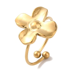 Золотой Ионное покрытие (IP) 304 открытые манжеты с цветком из нержавеющей стали для женщин, золотые, 17x17 мм