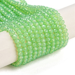 Зеленый газон Запекание окрашенные прозрачные стеклянные бусины нити, имитация Opalite, граненые, круглые, зеленый газон, 3.5x2.5~3 мм, отверстие : 0.8 мм, около 135~140 шт / нитка, 32~34 см