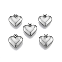 Stainless Steel Color 201 Stainless Steel Pendants, Heart, Stainless Steel Color, 17x17x5mm, Hole: 1.6mm
