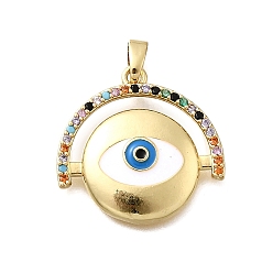 Настоящее золото 18K Латунные микро проложить кубического циркония подвески, Эмаль стиле, плоский круглый с оберегами от сглаза, реальный 18 k позолоченный, 21x22x3.5 мм, отверстие : 4.5x2 мм