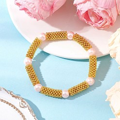 Лавандовый румянец Женские браслеты-растяжки из сплава снежинок и стеклянных бусин с жемчугом, лавандовый румянец, внутренний диаметр: 2-1/8 дюйм (5.5 см)