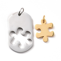 Golden PVD Vacuum Plating 304 Stainless Steel Pendants Set, with Jump Ring, Oval & Puzzle, Golden, 21.5~38.5x17~22x2mm, Hole: 5~6mm, 2pcs/set