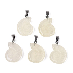 Quartz Citron Pendentifs en quartz citron naturel en forme de cœur, charmes de conque, avec cliquet en acier inoxydable, couleur inox, 27.5~29.5x20~23x5.5~8.5mm, Trou: 7x4mm