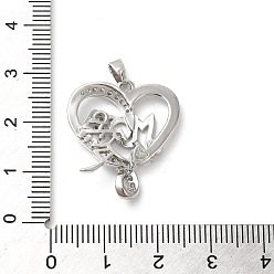 Платина Латунные микро проложить кубического циркония подвески, долговечный, сердце со словом мама, платина, 24x21.5x5.6 мм, отверстие : 4.2x2.6 мм