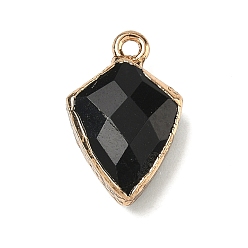 Black Onyx Подвески из натурального черного оникса (окрашенные и нагретые), латунные щиты-талисманы, граненые, золотые, 19.5x12.5x6~6.5 мм, отверстие : 1.8 мм