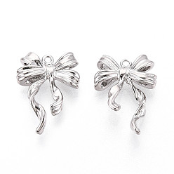 Платинированный Латунные подвески, без кадмия, без никеля и без свинца, бантом, Реальная платина, 19.5x13.5x4.5 мм, отверстие : 1.2 мм