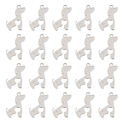 Stainless Steel Color 40Pcs 201 Stainless Steel Pendants, Silhouette Charms, Dog, Stainless Steel Color, 18x17x1mm, Hole: 1.6mm