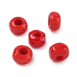 Красный Бусины лэмпворк европейского стиля , бусины с большим отверстием, кубические, красные, 11.5x11.5x8.5 мм, отверстие : 5 мм