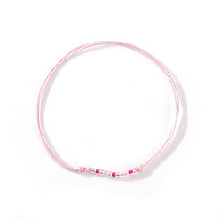 Pink Стеклянные бусины плетеные браслеты из бисера, регулируемые плетеные браслеты из нейлонового шнура для пары, розовые, внутренний диаметр: 11 дюйм (28 см)
