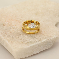 Teardrop 304 Кольца из нержавеющей стали с кубическими циркониями, золотые, слеза, размер США 8 (18.1 мм)