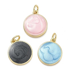 (52) Непрозрачная лаванда Латунные подвески, круглые подвески, с эмалью, реальный 18 k позолоченный, без кадмия и без свинца, стойки покрытие, долговечный, разноцветные, 16.5x14x3 мм, отверстие : 3.4 мм, Перейти кольцо: 5x1 мм