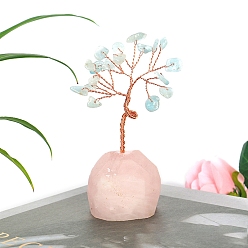 Аквамарин Натуральные аквамариновые чипсы дерево жизни украшения, медная проволока фэн-шуй энергетический камень подарок для домашнего офиса украшение рабочего стола, 110 мм