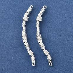 Серебро Латунные микропаве прозрачные кубические цирконии текстурированные изогнутые звенья-подвески, стойки покрытие, долговечный, без свинца и без кадмия, серебряные, 51.5x5x5.5 мм, отверстие : 1.2 мм
