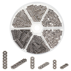 Античное Серебро 240шт 3 стили тибетский стиль распорные планки, прямоугольные, античное серебро, 10.5~20x4.3~5 мм, отверстие : 1~1.5 мм, 80 шт / стиль