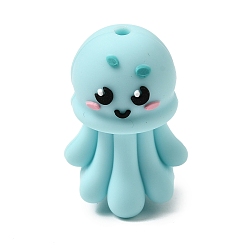 Jellyfish Силиконовые бусины на морскую тематику, фокусные бусы, зелёные, медуза, 28x19x16 мм, отверстие : 2 мм