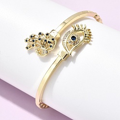 Peacock Браслеты-манжеты из латуни с микропаве из кубического циркония в форме глаза для женщин, павлиний хвост, внутренний диаметр: 1.81x2.20 дюйм (4.6x5.6 см)