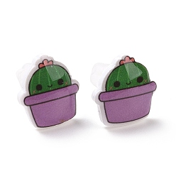 Crown Acrylic Cute Plants Stud Earrings with Plastic Pins for Women, Crown Pattern, 12x11mm, Pin: 1mm