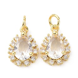 Real 18K Gold Plated Brass Cubic Zirconia Charms, with Jump Ring, Long-Lasting Plated, Lead Free & Cadmium Free, Teardrop, Real 18K Gold Plated, 13.8x9.5x4.5mm