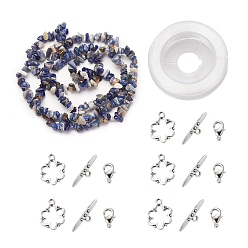 Sodalite DIY Bracelets Necklaces Jewelry Sets, Natural Sodalite Chips Beads Strands, Toggle Clasps, Lobster Claw Clasps and Elastic Wire, 12.6x10.6x2.1cm