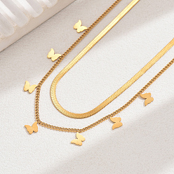 Золотой 201 двухслойные женские ожерелья с кисточками из нержавеющей стали в форме бабочек, золотые, 14.57 дюйм (37 см)