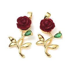 Темно-Красный Латунный микропаве прозрачный кубический цирконий с подвесками из смолы, без кадмия и без свинца, роза, реальный 18 k позолоченный, темно-красный, 26x14.5x6.5 мм, отверстие : 5x2.5 мм