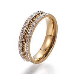 Золотой 304 палец кольца из нержавеющей стали, со стразами из полимерной глины и бордюрными цепями, золотые, Размер 6~9, 16~19 мм