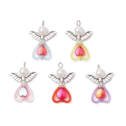 (52) Непрозрачная лаванда Сердце с ангелом акриловые подвески, с имитацией жемчуга из сплава и АБС-пластика, разноцветные, 33.5x23.5x8 мм, отверстие : 2.8 мм