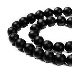 Black Agate Natural Black Agate Beads Strands, Grade A, Frosted, Round, Dyed & Heated, 10mm, Hole: 1mm, about 38pcs/strand, 15.5 inch