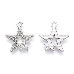 Платина Подвески из сплава , с кристально горный хрусталь, без кадмия и без свинца, звезды прелести, платина, 20.5x18x2 мм, отверстие : 1.8 мм