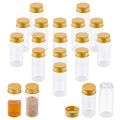 Золотой 20 шт. прозрачные стеклянные бутылки контейнеры для бусинок, Пробирки для хранения шариков с завинчивающейся крышкой и алюминиевой крышкой, колонка, золотые, 3x7 см, емкость: 30 мл (1.01 жидких унций)