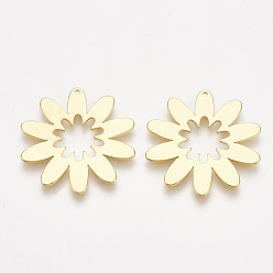 Real 18K Gold Plated Brass Pendants, Flower, Nickel Free, Real 18K Gold Plated, 24.5x23.5x1mm, Hole: 1mm