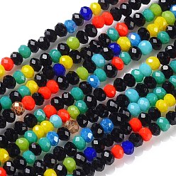 Разноцветный Стеклянные бусины, граненые, рондель, красочный, 2~3.2x1.8~2.6 мм, отверстие : 0.8 мм, около 185~186 шт / нитка, 15.55~15.75 дюйм (39.5~40 см)
